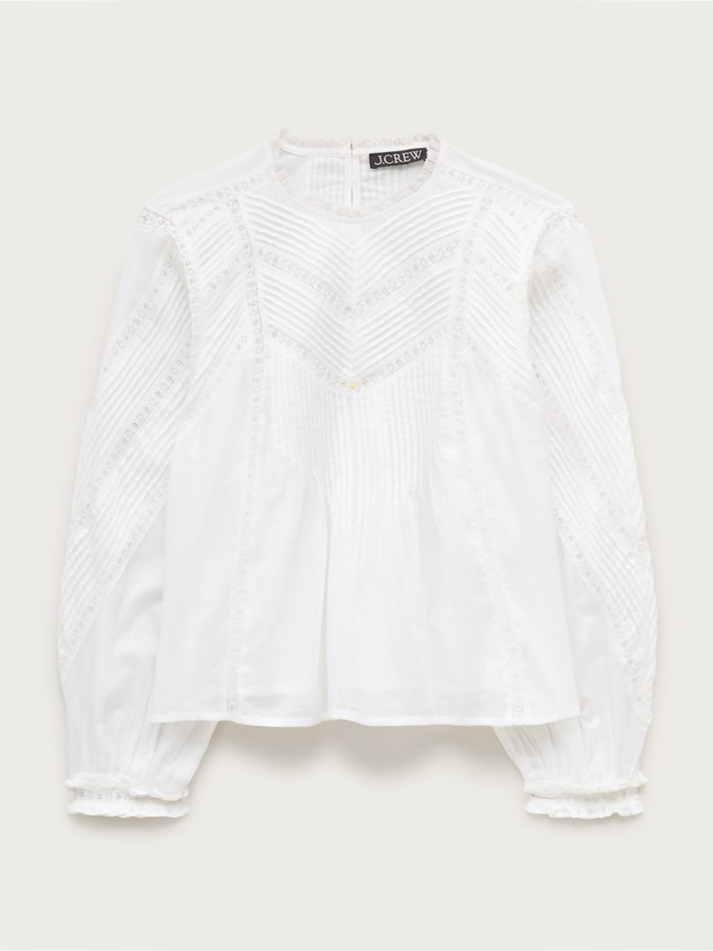 NWT J. Crew Lace-trim Pintuck Top Cotton Voile White